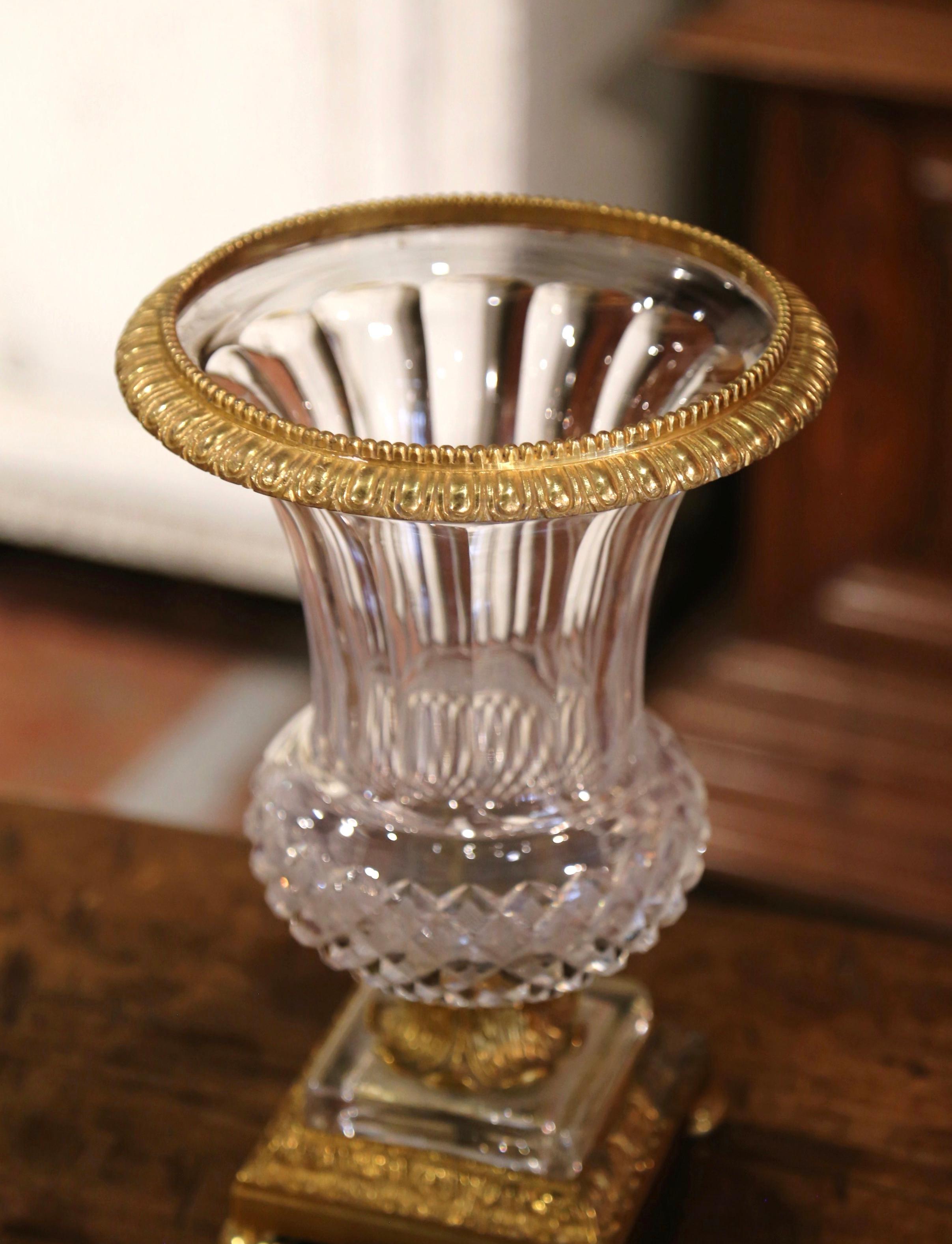 20th Century Mid-Century French Crystal and Bronze Dore Medicis Urn Vase