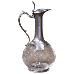 Mid-Century French Crystal and Pewter Wine Carafe with Acanthus Leaf Decor
