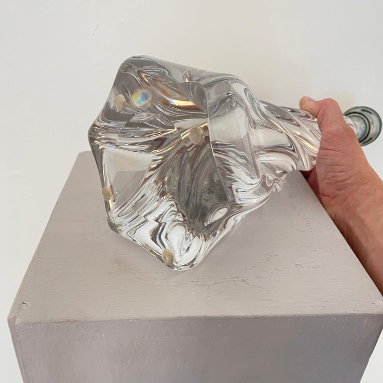 Mid Century French Crystal Glass Table Lamp with Round Fabric Lamp