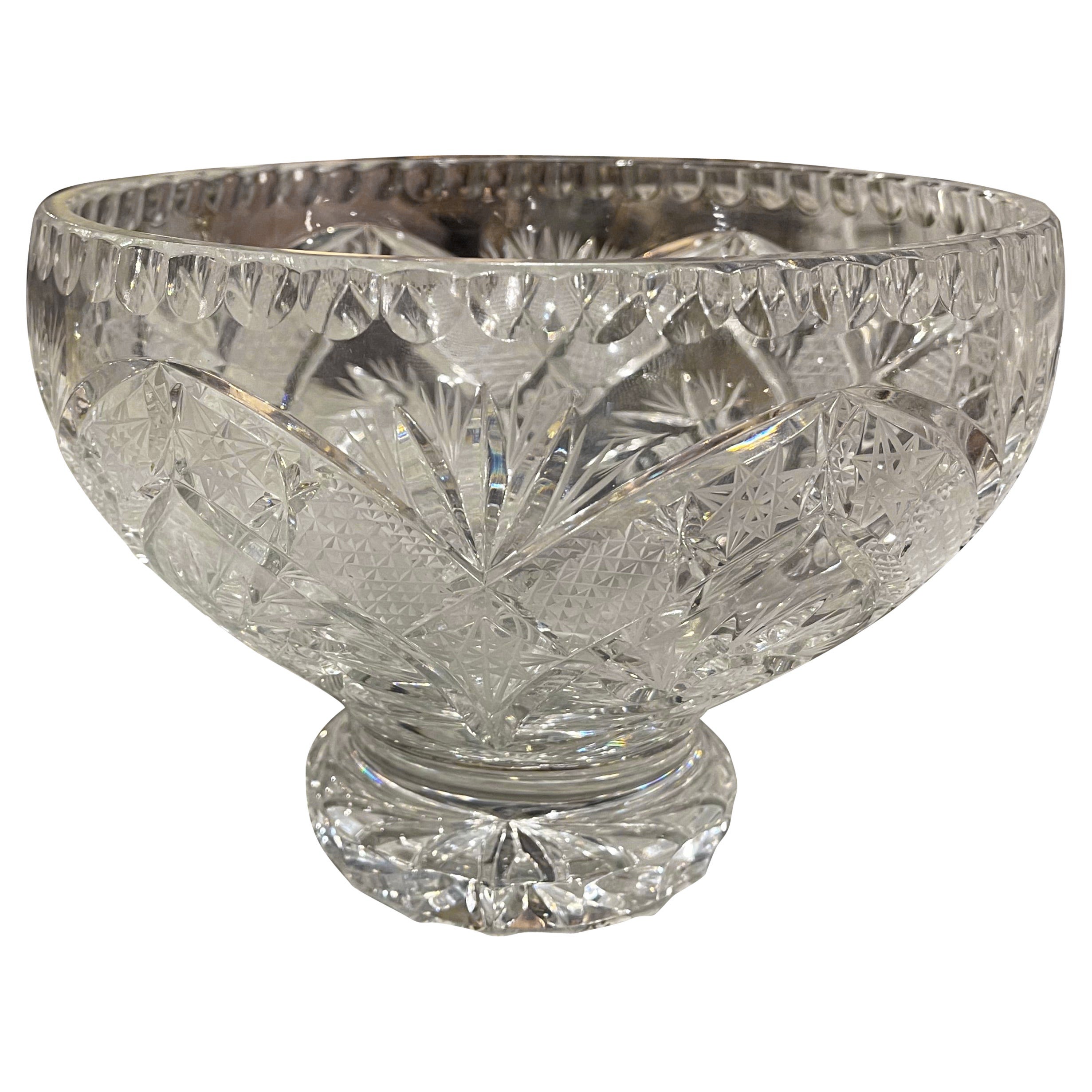 Mid-Century French Cut Crystal Centerpiece Compote Bowl