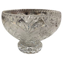 Mid-Century French Cut Crystal Centerpiece Compote Bowl