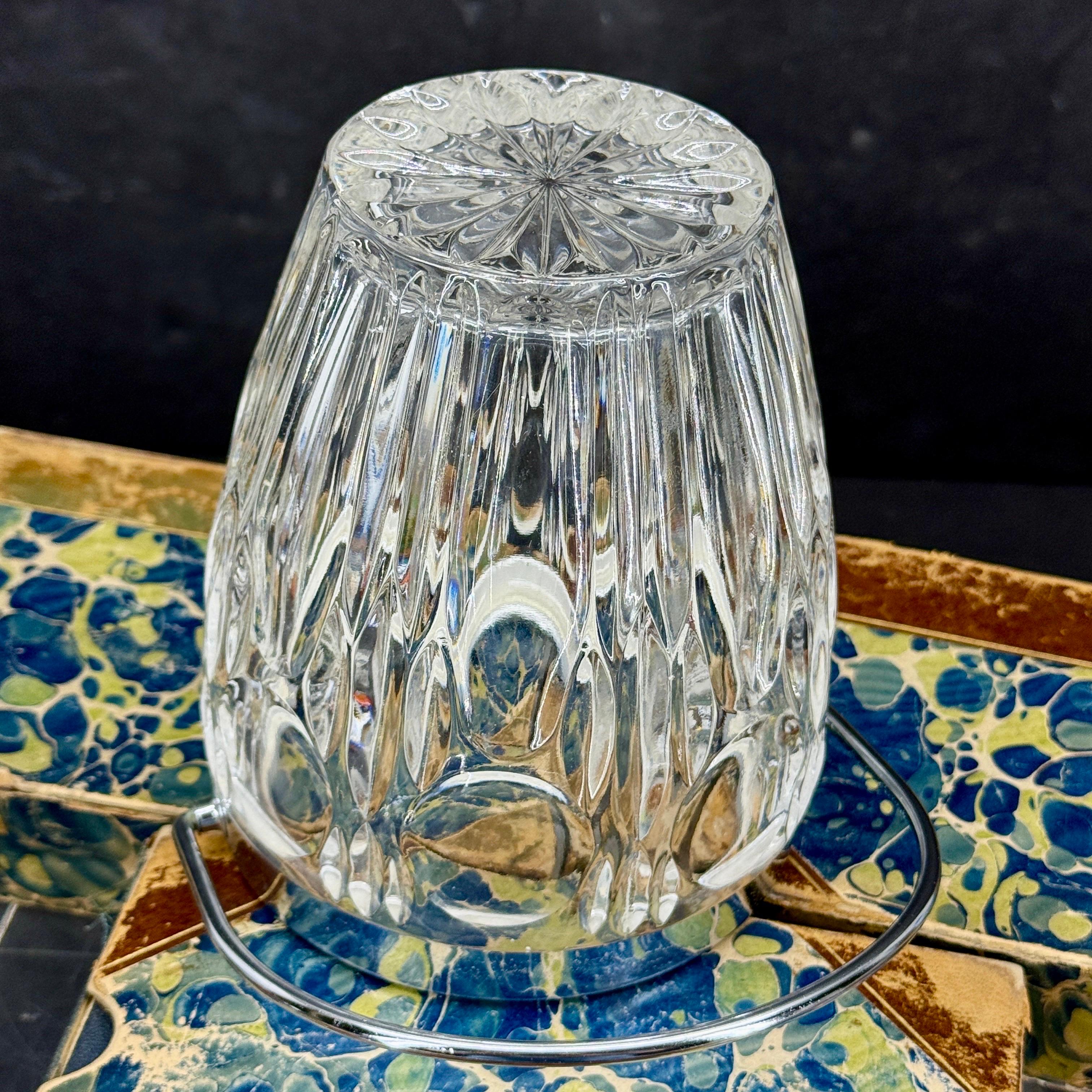 Mid-Century French Cut Crystal Ice Bucket with Handle For Sale 6