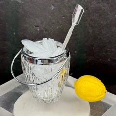 Mid-Century French Cut Crystal Ice Bucket with Handle
