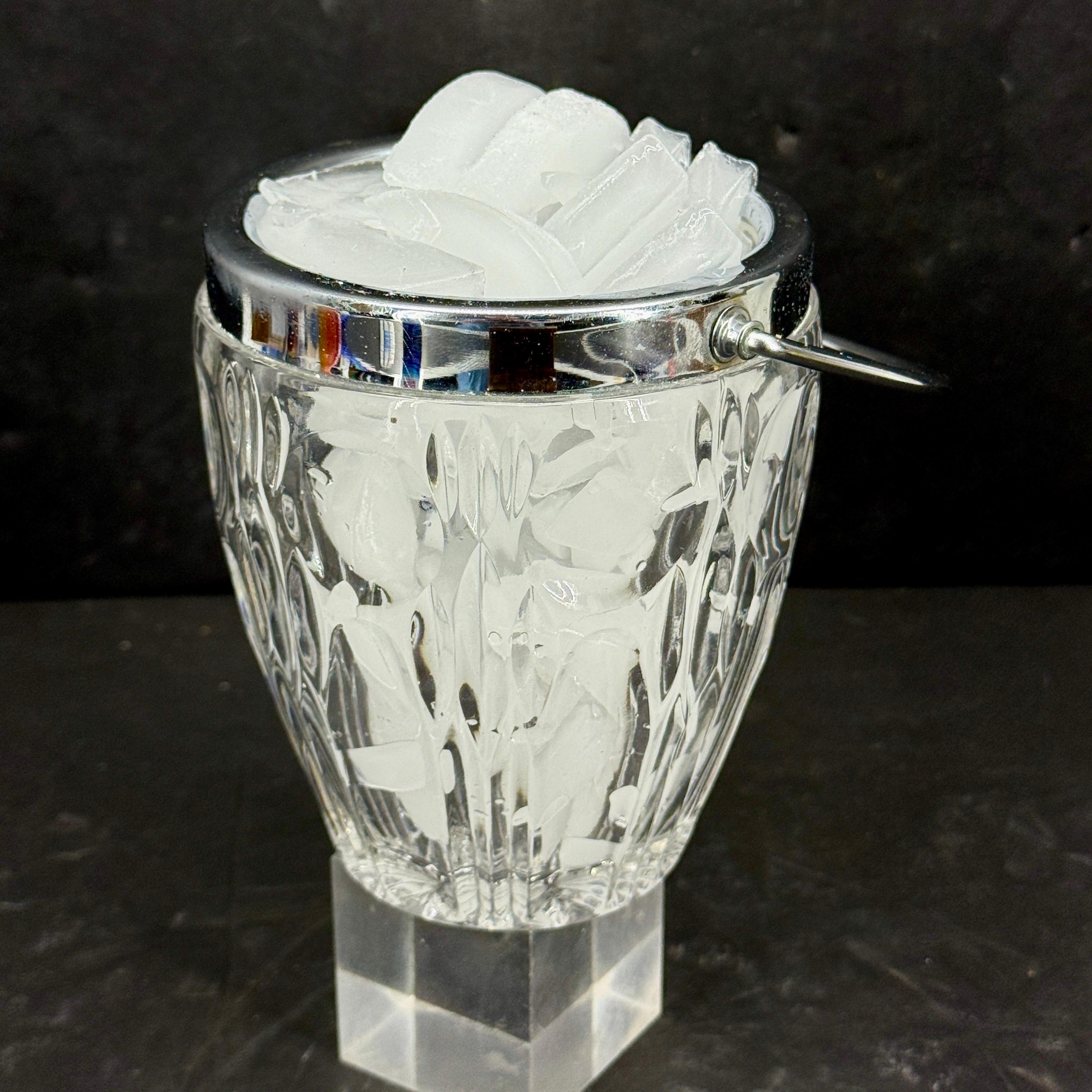 Mid-Century Modern Mid-Century French Cut Crystal Ice Bucket with Handle For Sale