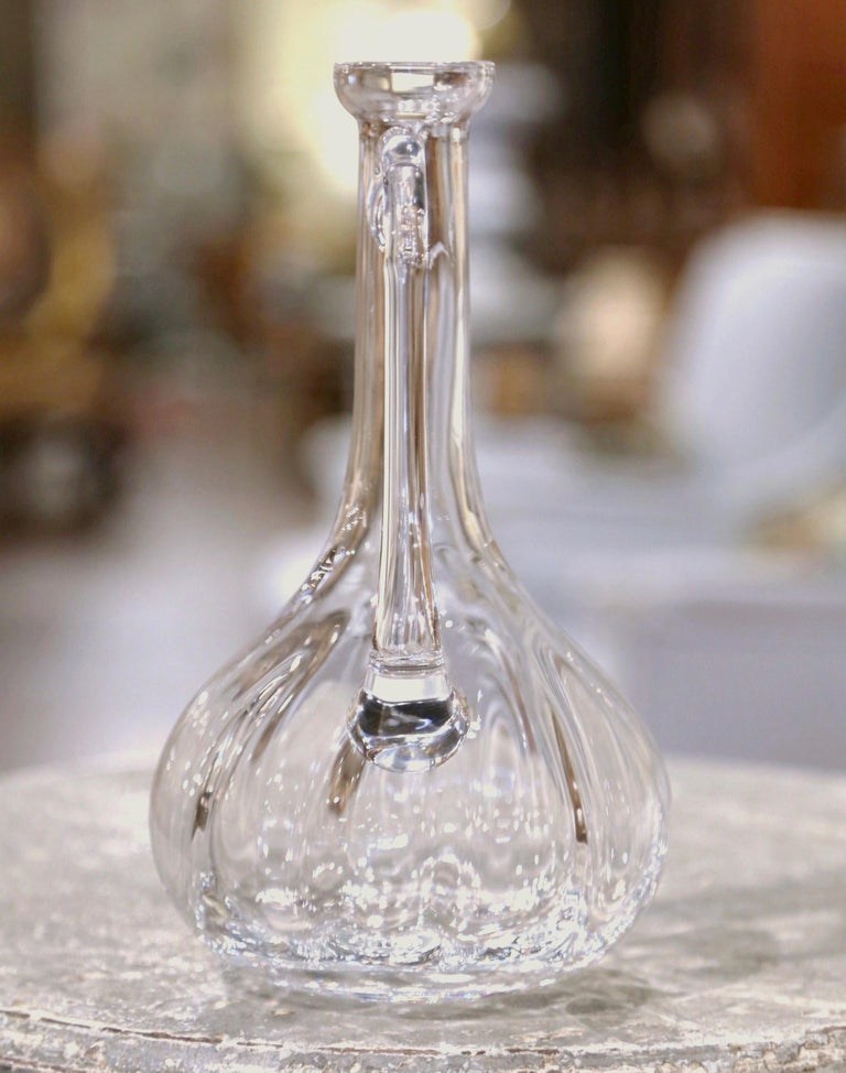 MidCentury French Cut Glass Wine Decanter Carafe with Handle at