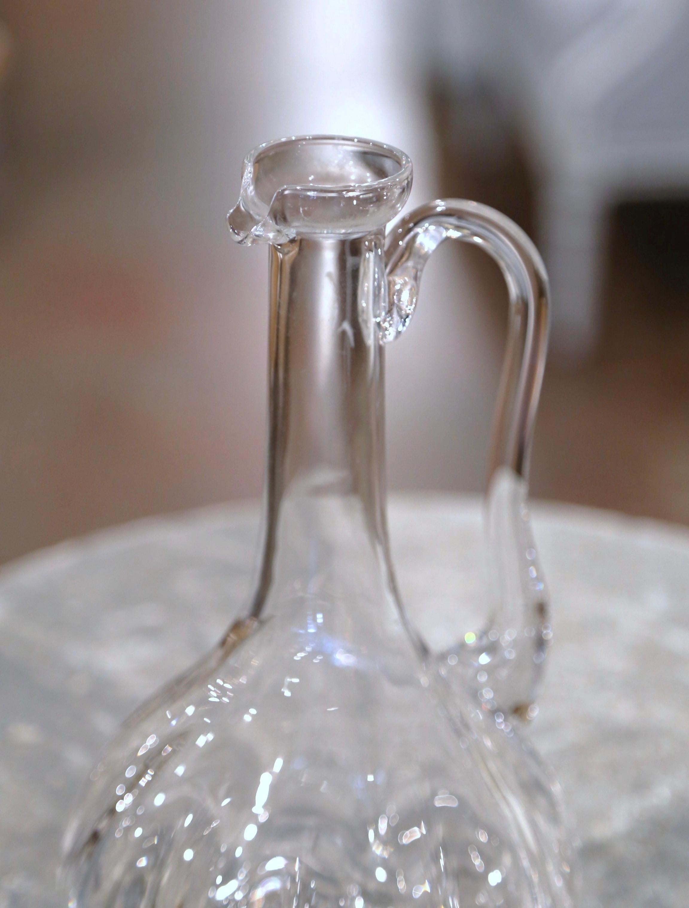 20th Century Mid-Century French Cut Glass Wine Decanter Carafe with Handle
