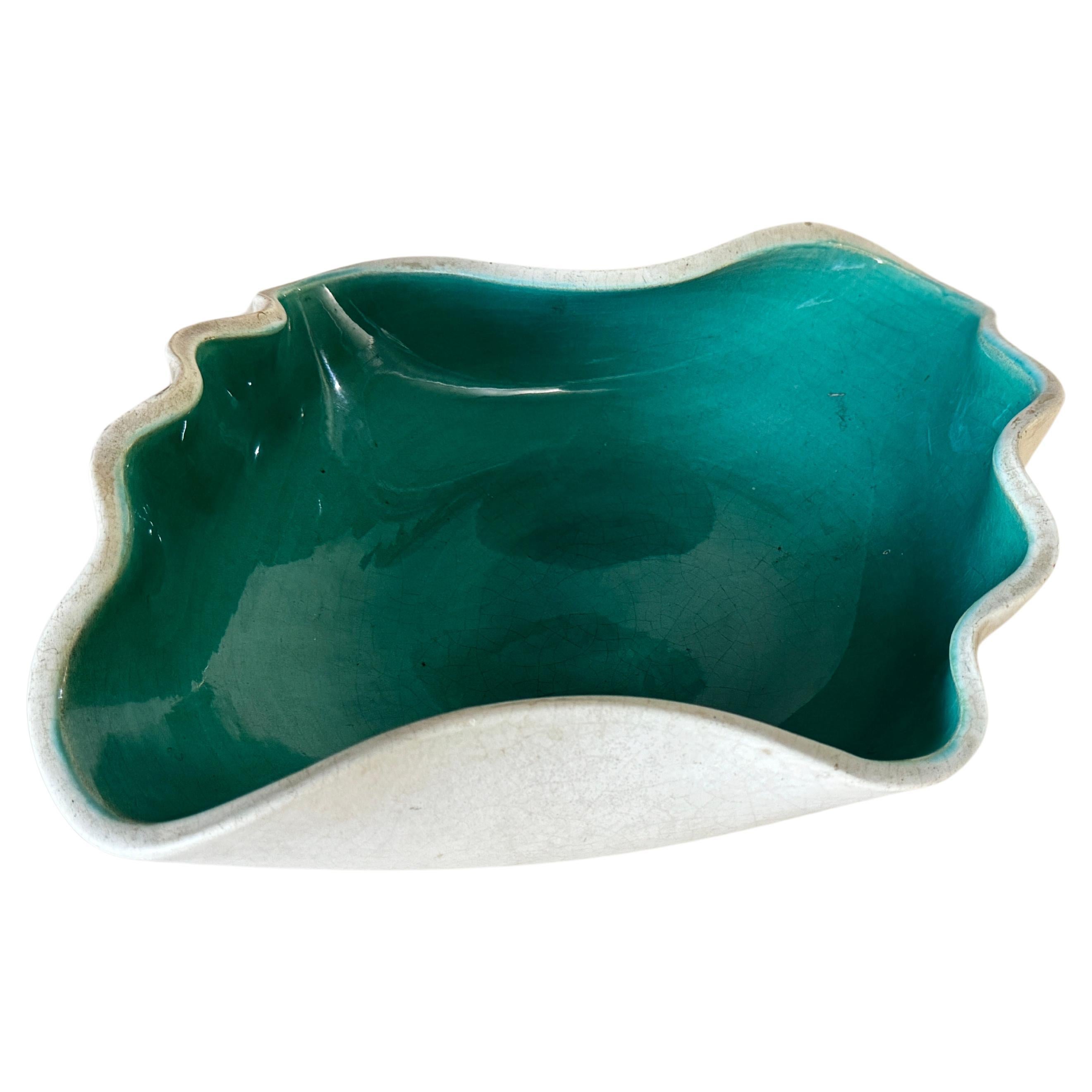 Mid-Century French Decorative Ceramic Dish / Vide-Poche by Elchinger 1960s Green For Sale