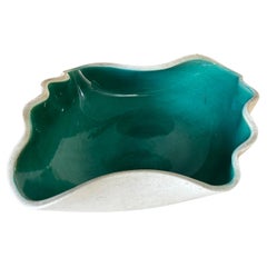 Mid-Century French Decorative Ceramic Dish / Vide-Poche by Elchinger 1960s Green