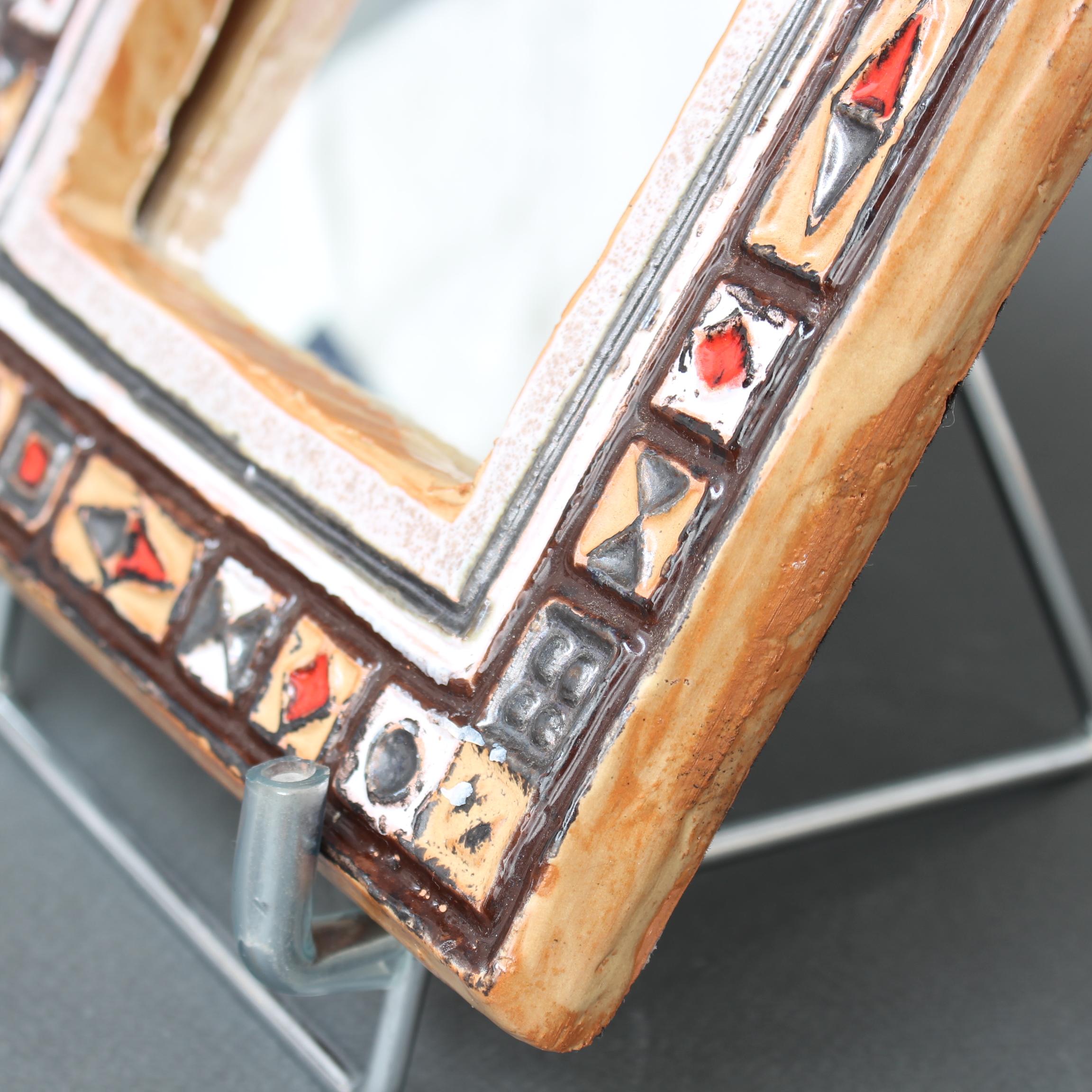 Mid-Century French Decorative Ceramic Mirror Attributed to Atelier Les Cyclades  For Sale 8