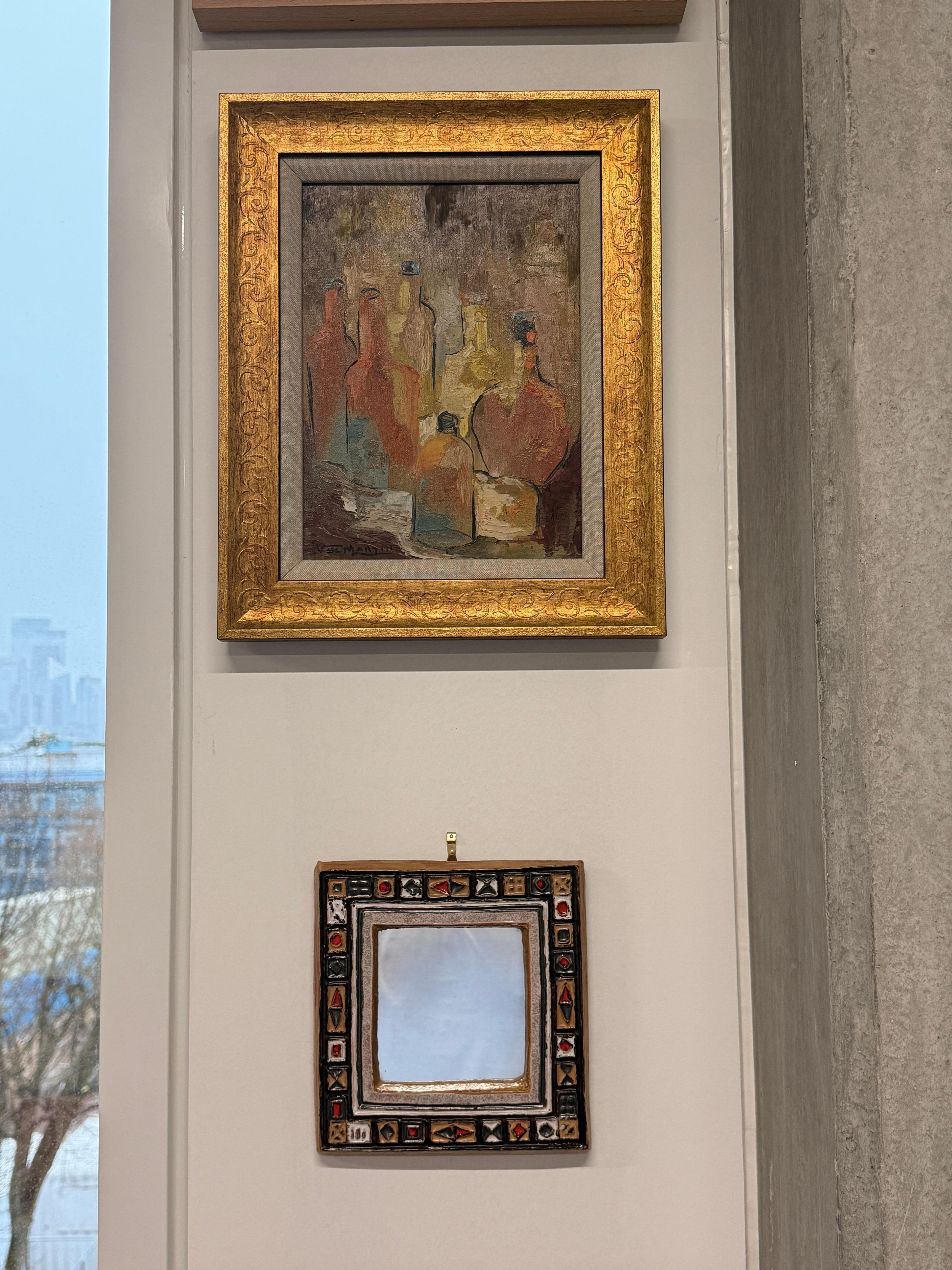 Espejo de cerámica decorativo francés de mediados de siglo atribuido al Atelier Les Cyclades en venta 8
