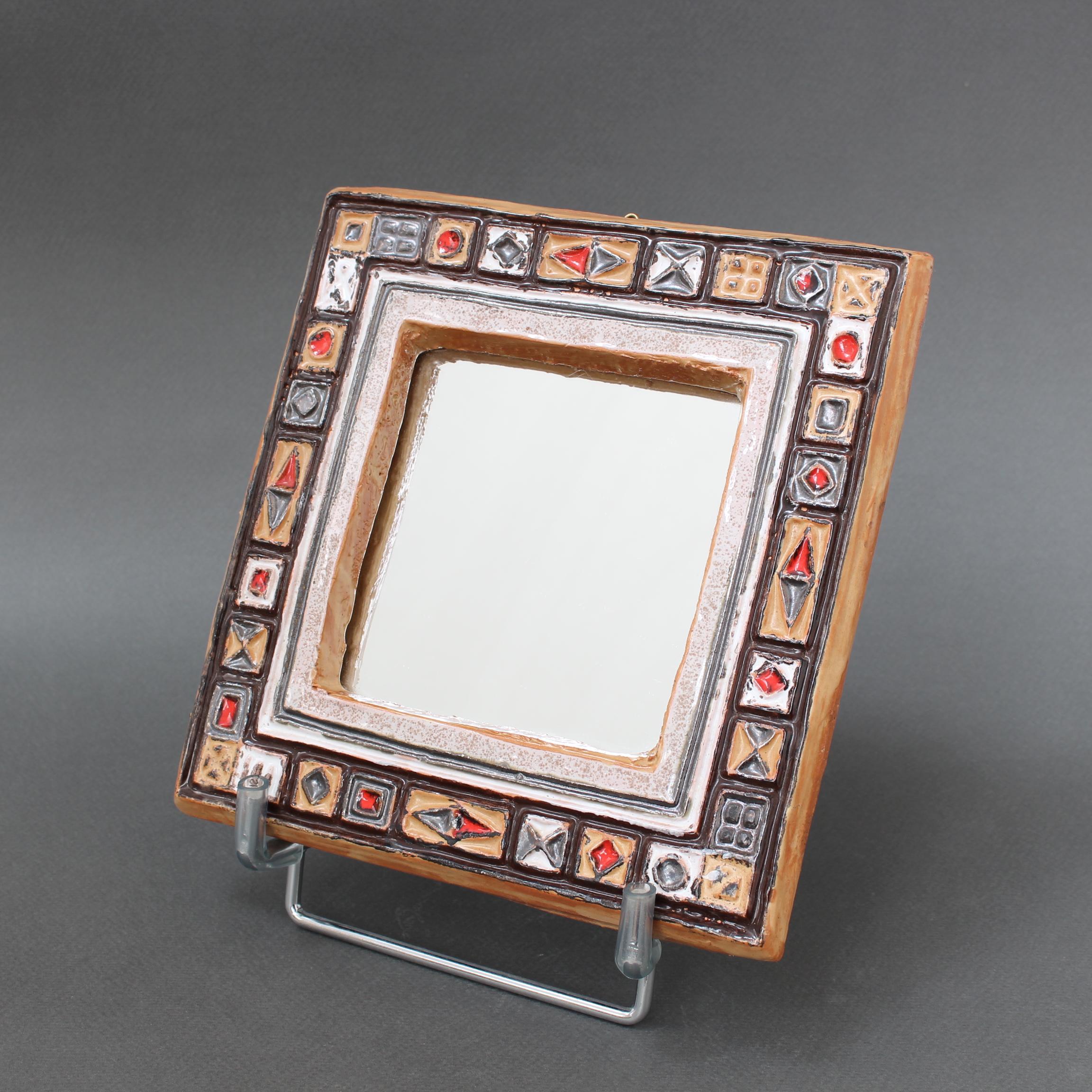 Mid-Century Modern Mid-Century French Decorative Ceramic Mirror Attributed to Atelier Les Cyclades  For Sale