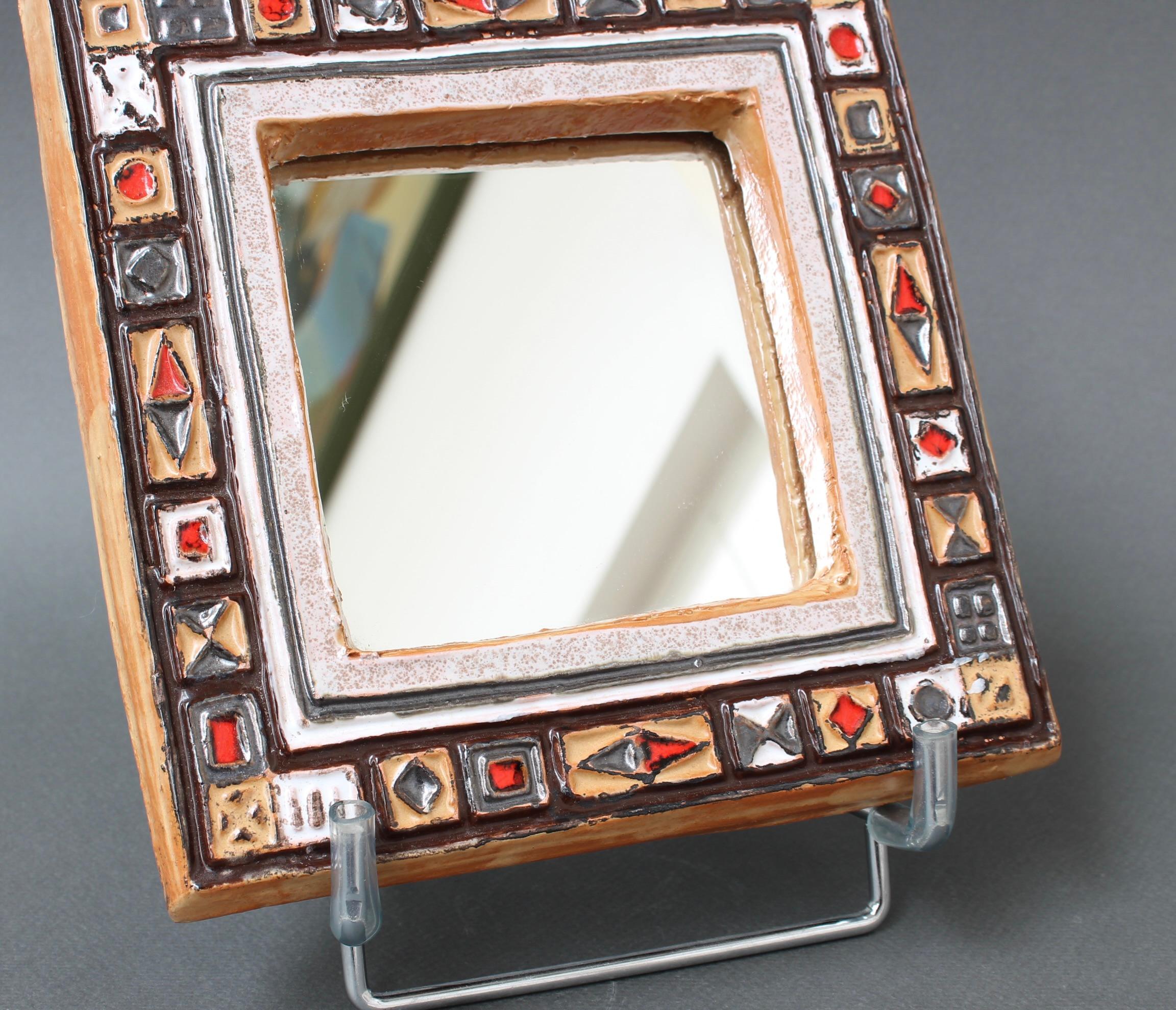 Mid-20th Century Mid-Century French Decorative Ceramic Mirror Attributed to Atelier Les Cyclades  For Sale