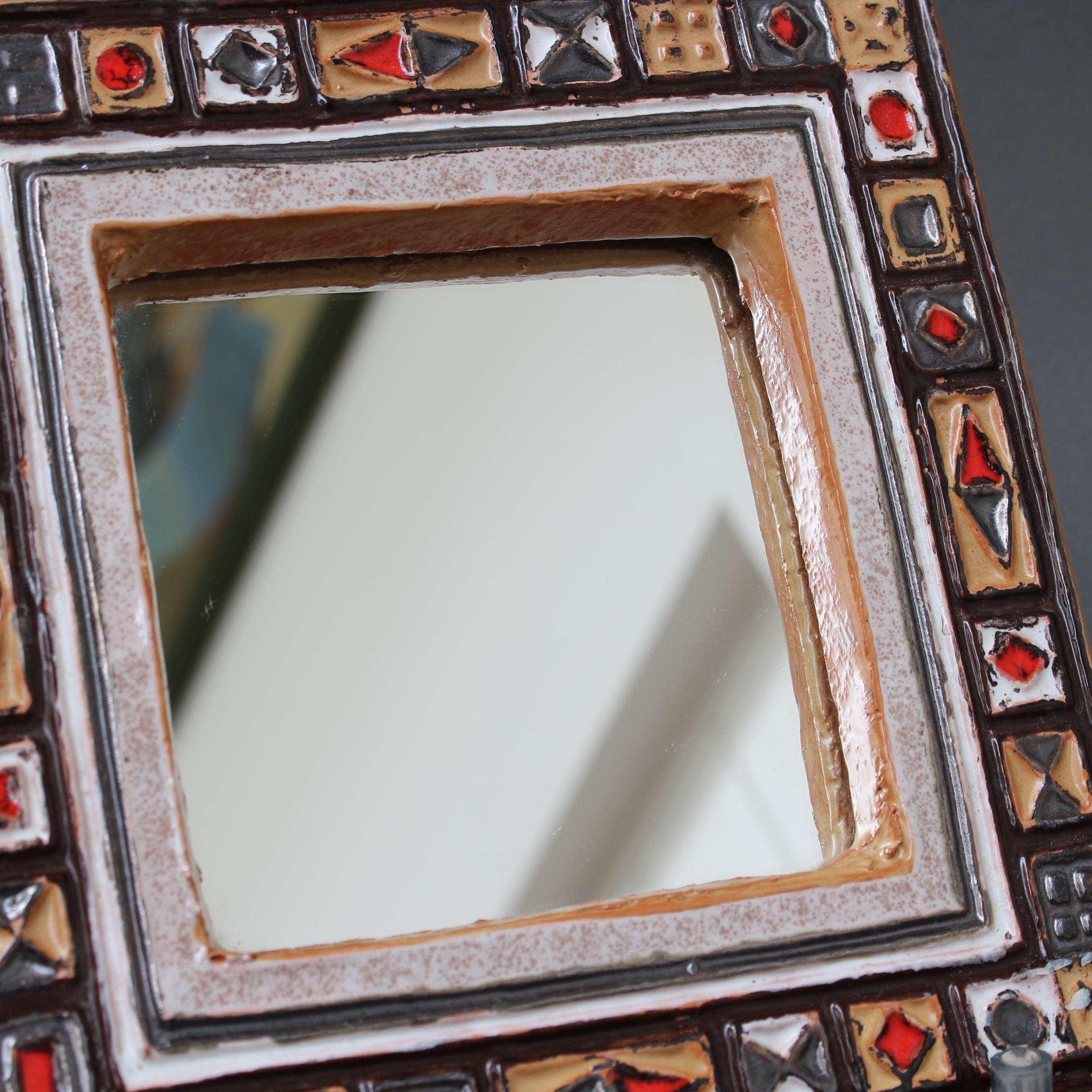 Mid-Century French Decorative Ceramic Mirror Attributed to Atelier Les Cyclades  For Sale 1