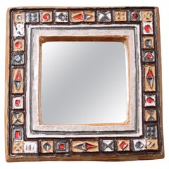 Mid-Century French Decorative Ceramic Mirror Attributed to Atelier Les Cyclades