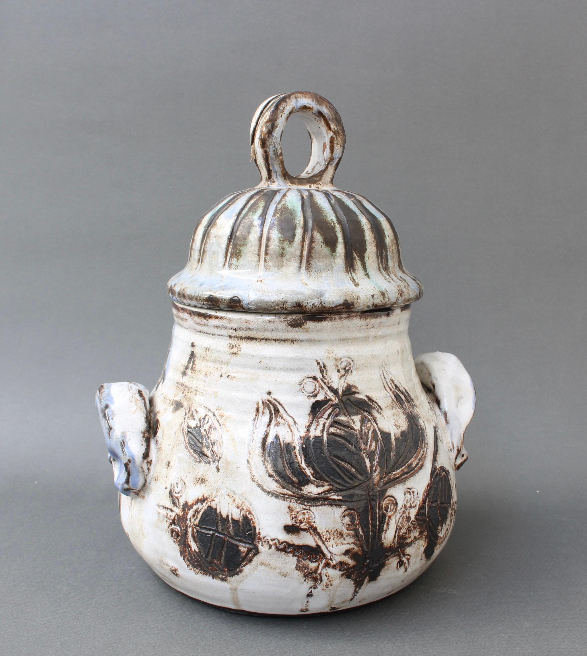 Mid-Century Modern Crockery-pot en faïence décorative française du milieu du siècle dernier par Albert Thiry en vente