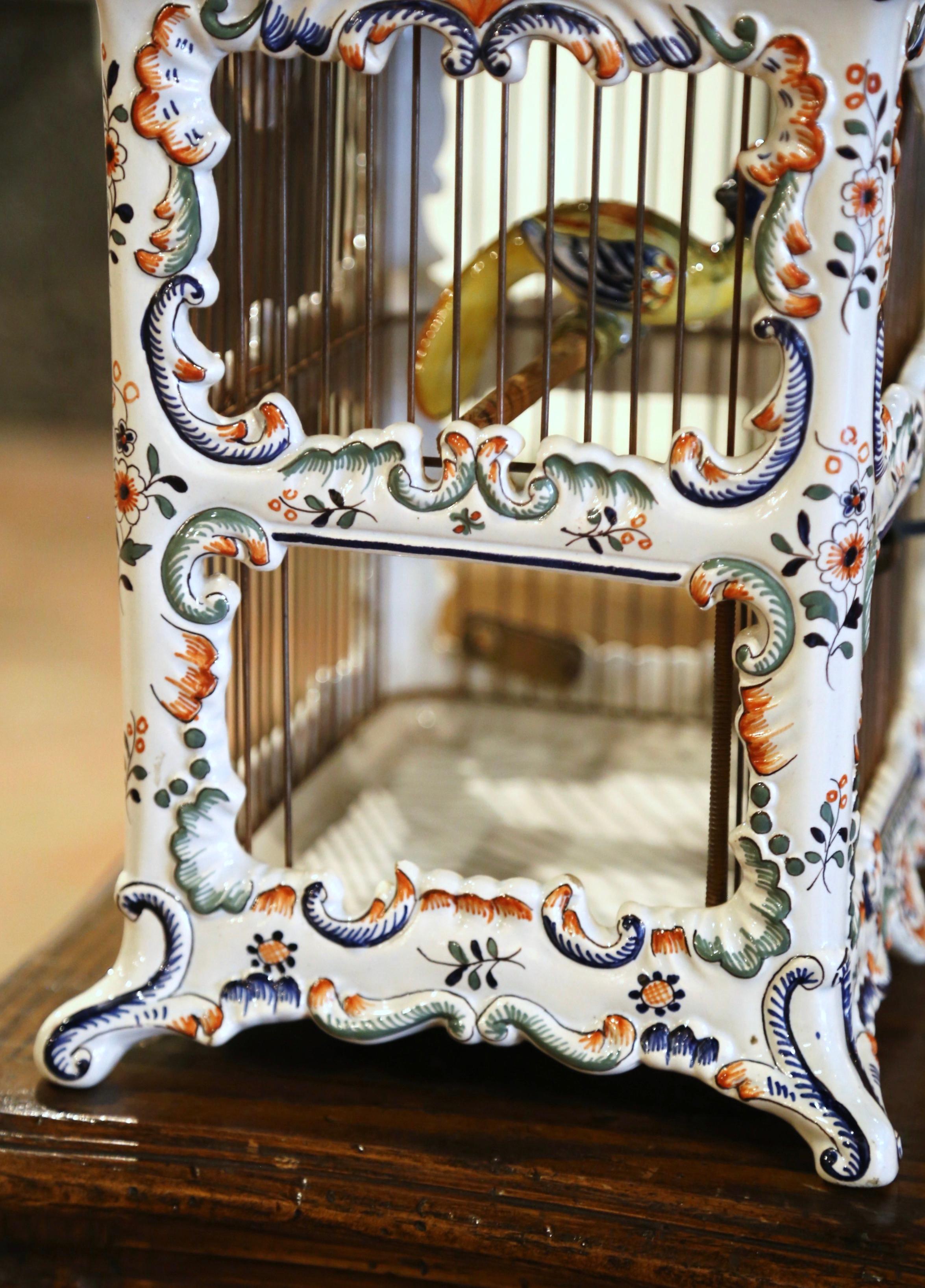 Midcentury French Decorative Hand Painted Porcelain Birdcage from Normandy 3