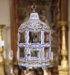 Mid-Century French Decorative Hand Painted Porcelain Birdcage from Normandy