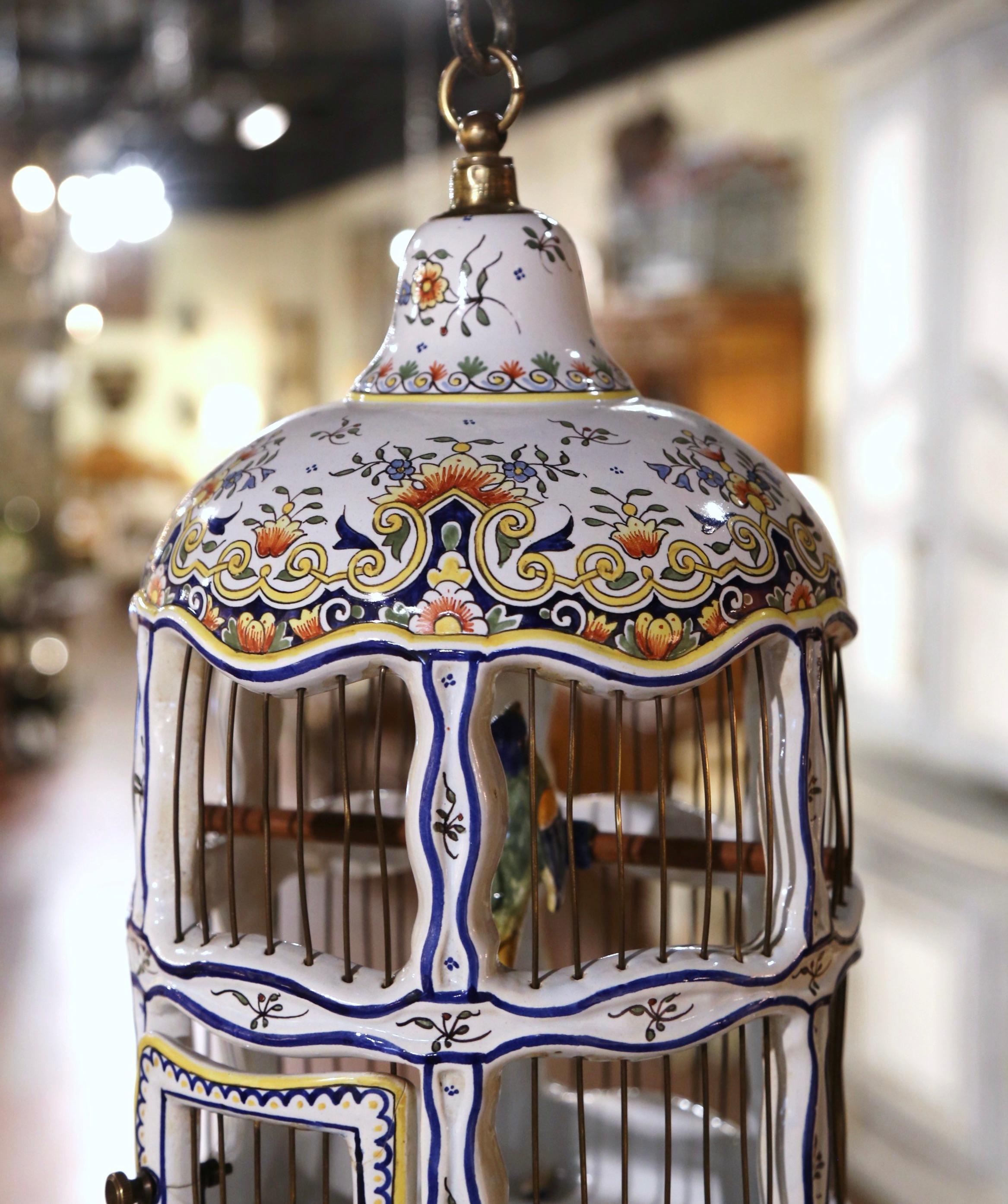 Louis XV Mid-Century French Decorative Hand Painted Porcelain Birdcage from Normandy For Sale