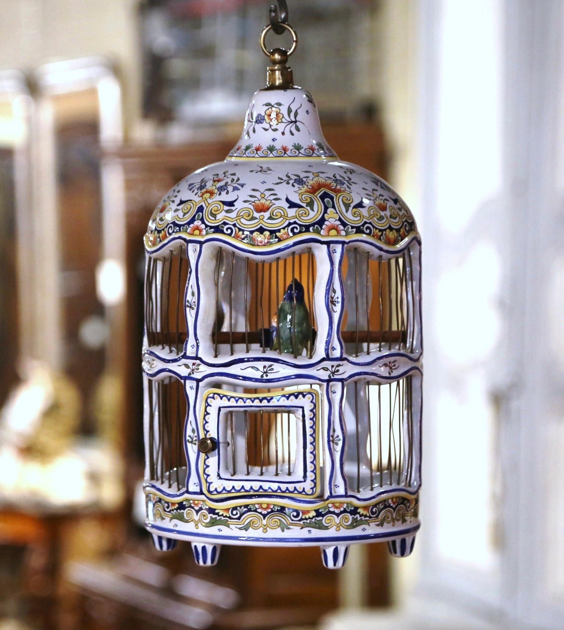 20th Century Mid-Century French Decorative Hand Painted Porcelain Birdcage from Normandy For Sale