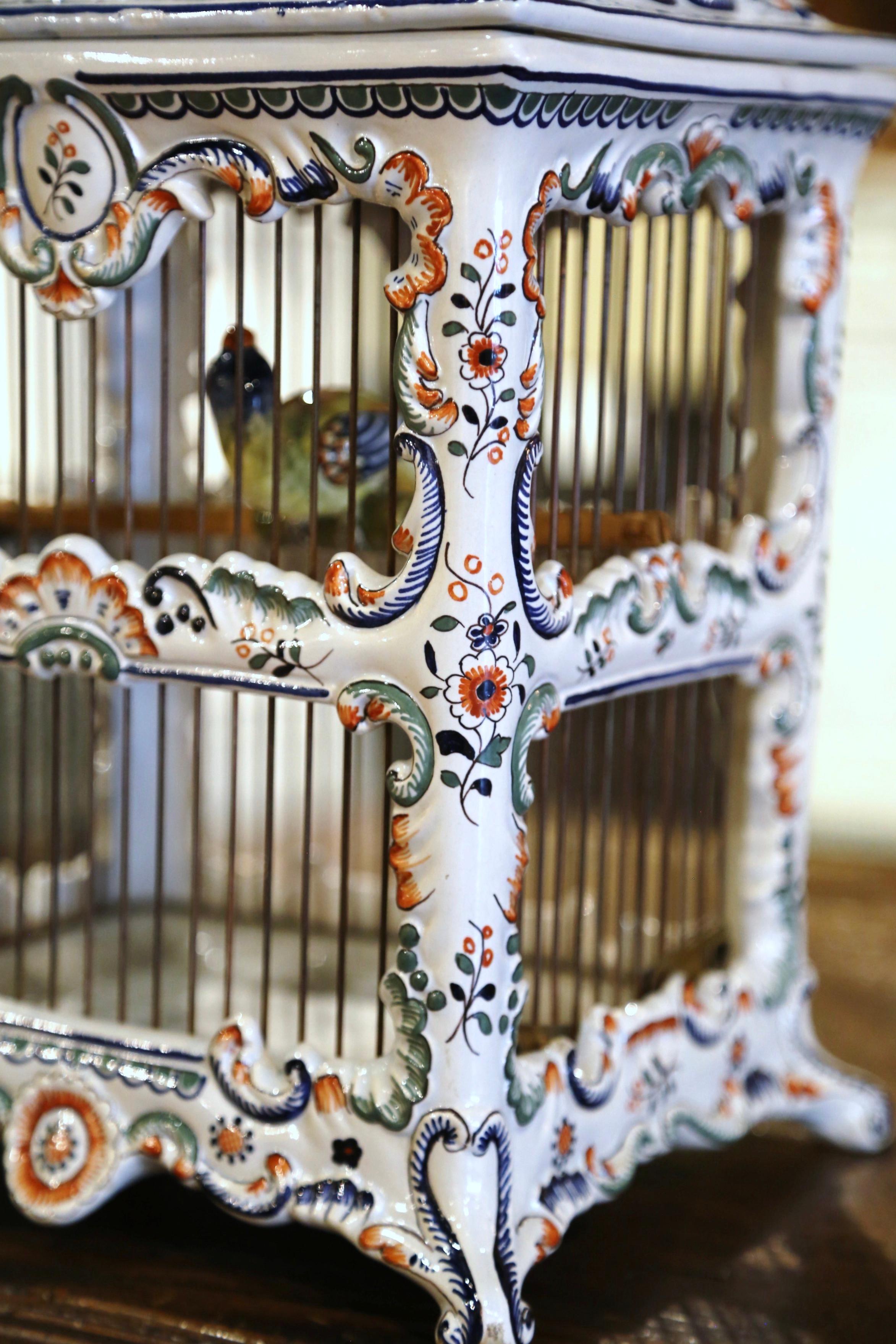 Midcentury French Decorative Hand Painted Porcelain Birdcage from Normandy 1