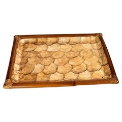 Mid-Century French Decorative Wood and mother-of-pearl Platter 1970s
