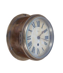 Mid Century French Degon Rouen Brass Nautical Maritime Ship Bulkhead Clock 7"