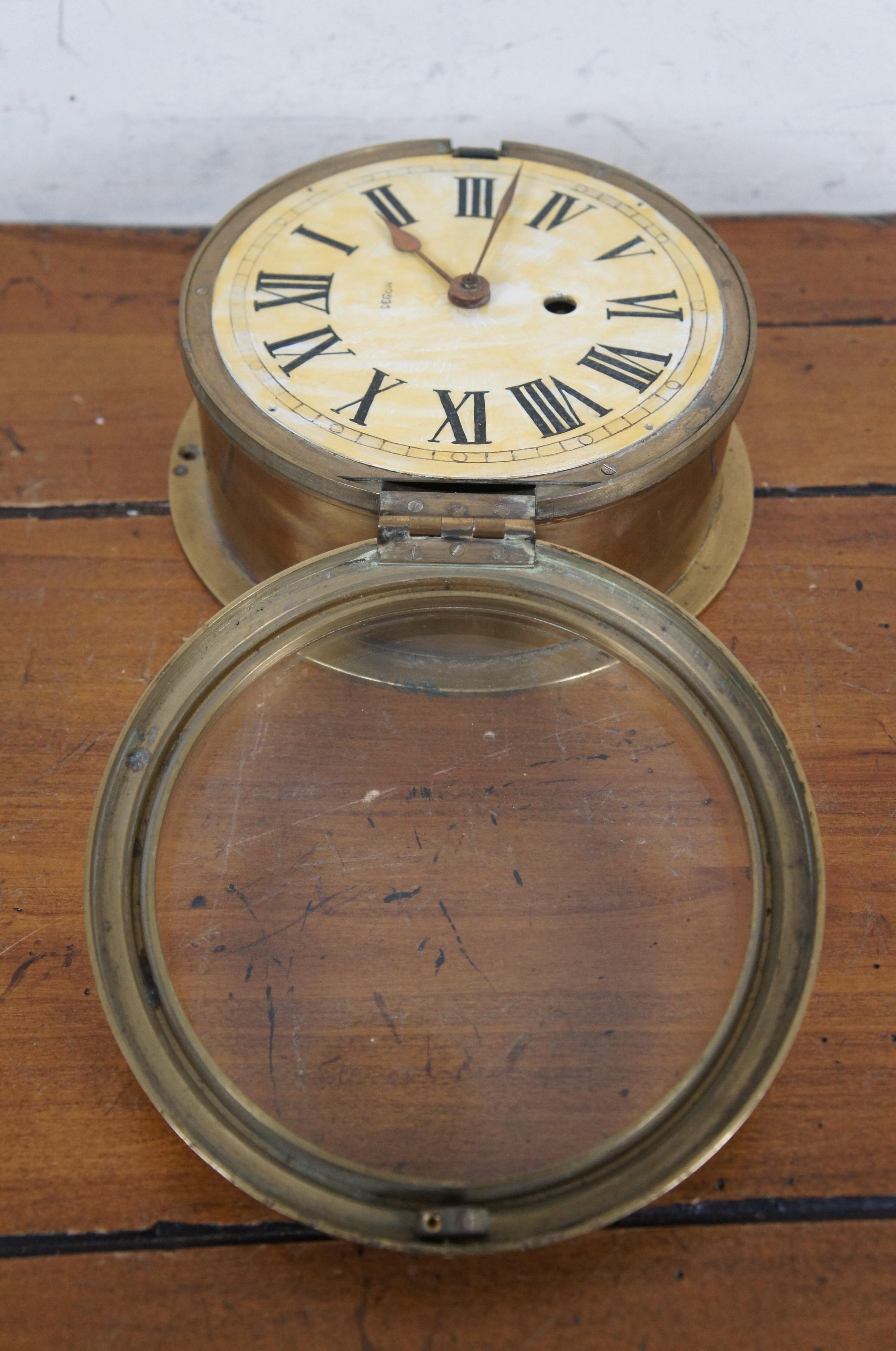 Ottone Orologio da paratia in ottone di metà secolo francese Degon Rouen, nautico e marittimo, da 7