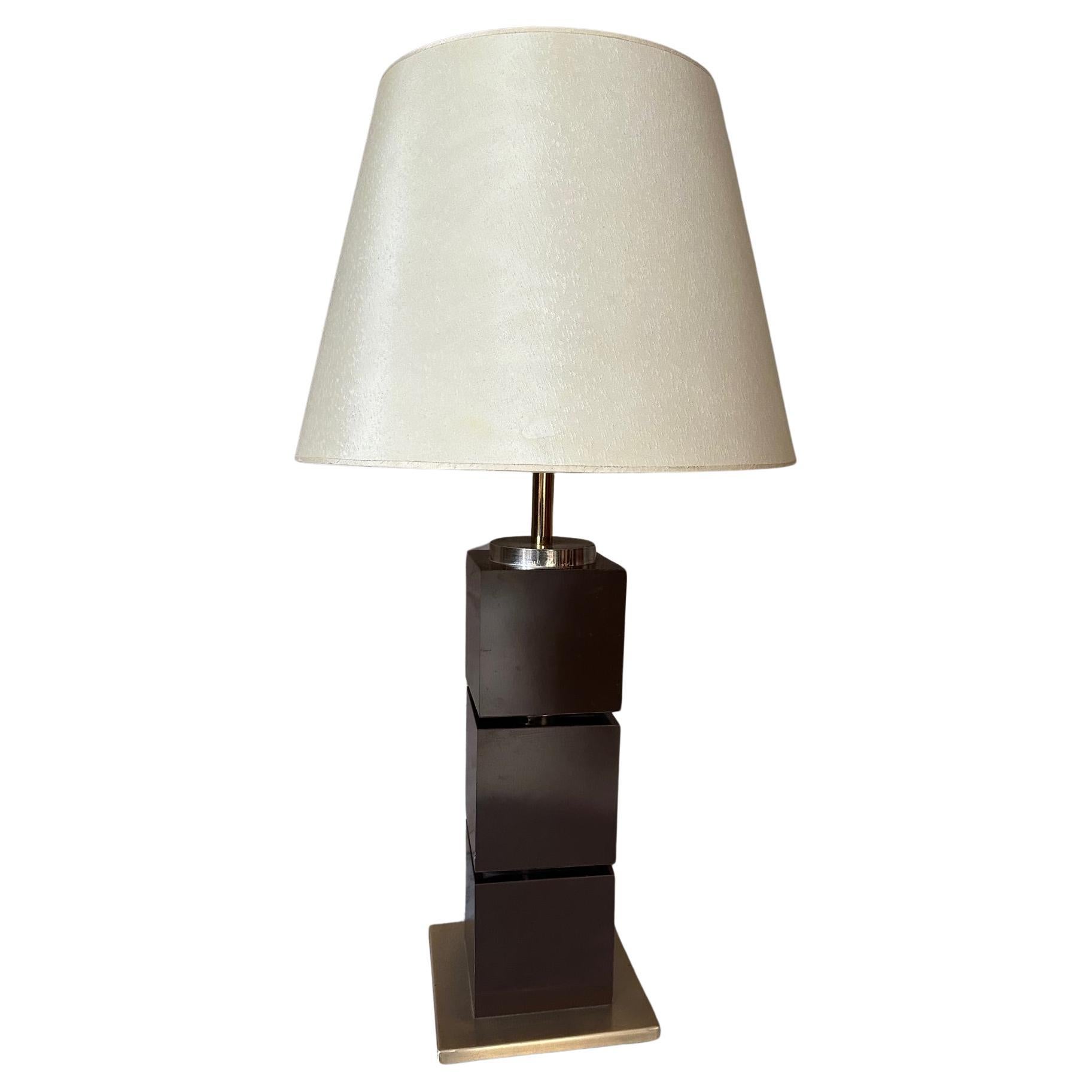 Mid-century French Design Brass and Lacquered Wood Table Lamp For Sale