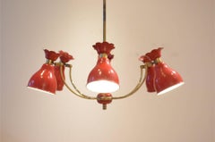 Midcentury French Design Red Metal Diffusers Chandelier Pendant Lamp