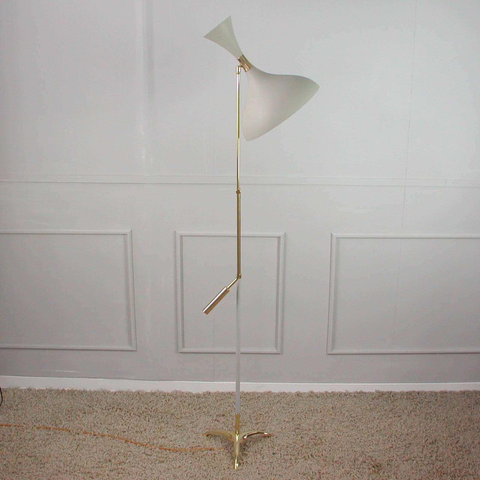 Brass Midcentury French Diabolo Tripod Counterweight Floor Lamp, 1950s