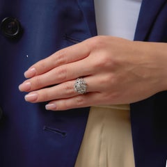 Mid Century French diamond 18k white gold cocktail ring