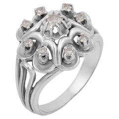 Mid Century French diamond 18k white gold cocktail ring