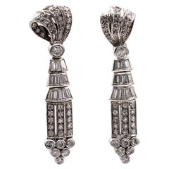 Mid Century French Diamond 18k White Gold Dangle Earrings