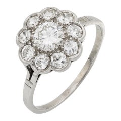 Mid Century French diamond 18k white gold flower ring