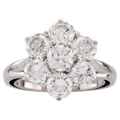 Vintage Mid Century French Diamond 18K White Gold Flower Ring