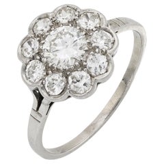 Mid Century French diamond 18k white gold flower ring