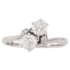 Mid Century French Diamond 18K White Gold Toi Et Moi Ring