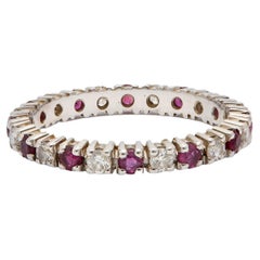Mid Century French Diamond and Ruby 18k White Gold Eternity Band
