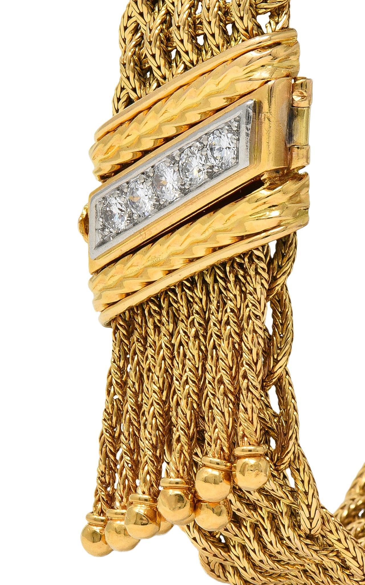 Bracelet du milieu du siècle en or jaune 18 carats, platine, diamant et houppe tressée en vente 4