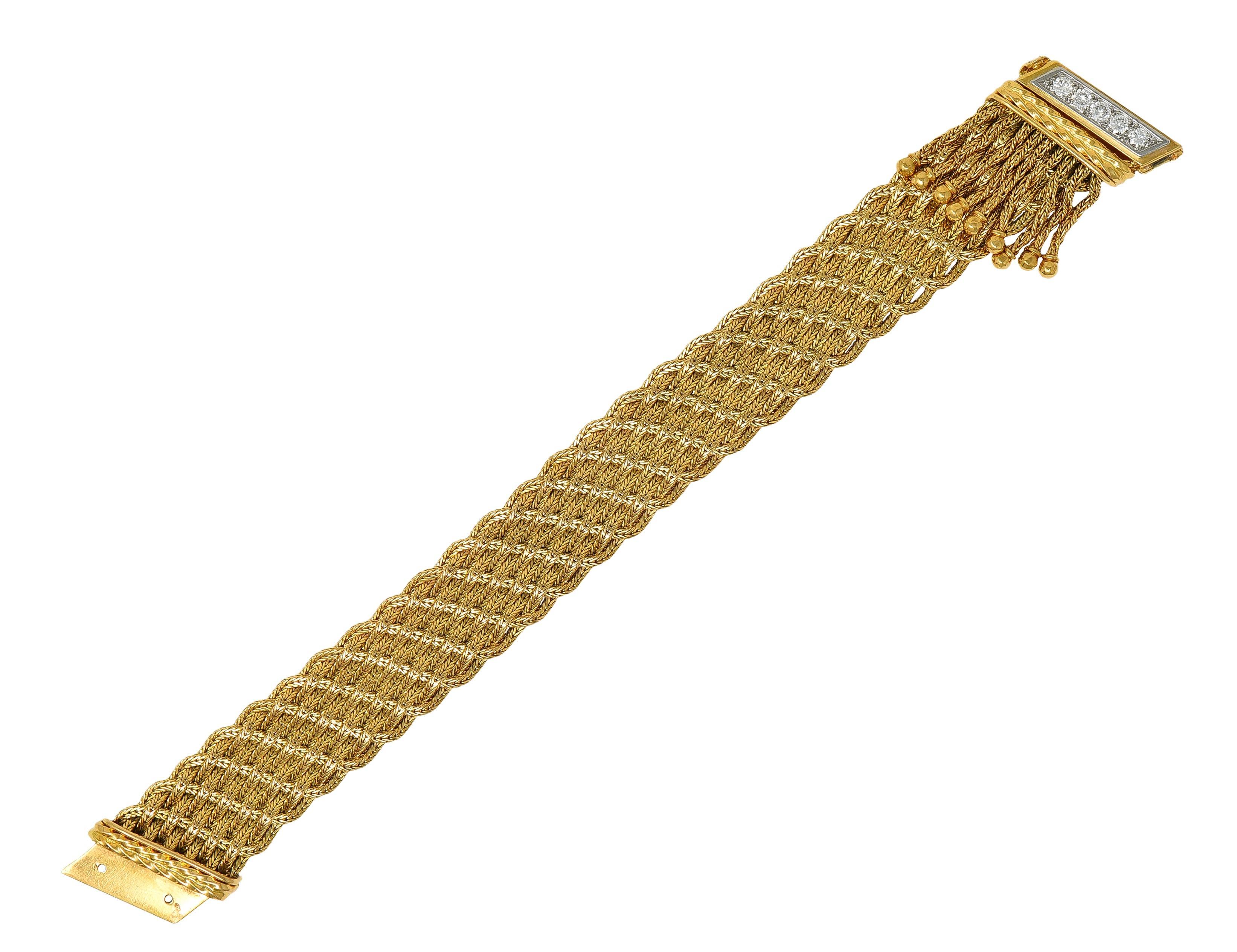 Moderne Bracelet du milieu du siècle en or jaune 18 carats, platine, diamant et houppe tressée en vente