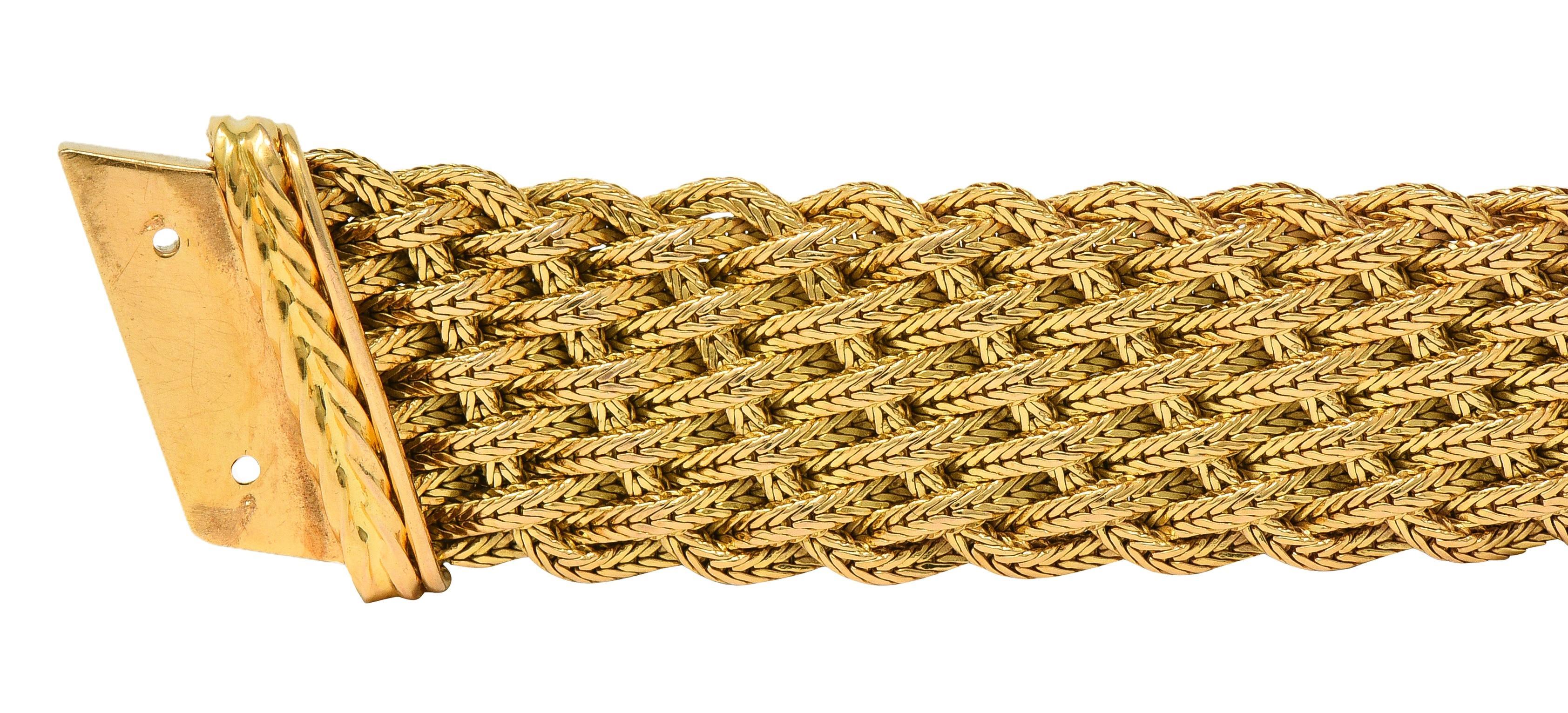 Bracelet du milieu du siècle en or jaune 18 carats, platine, diamant et houppe tressée Excellent état - En vente à Philadelphia, PA