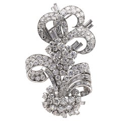 Mid Century French Diamond Platinum 18k White Gold Double Clip Brooch