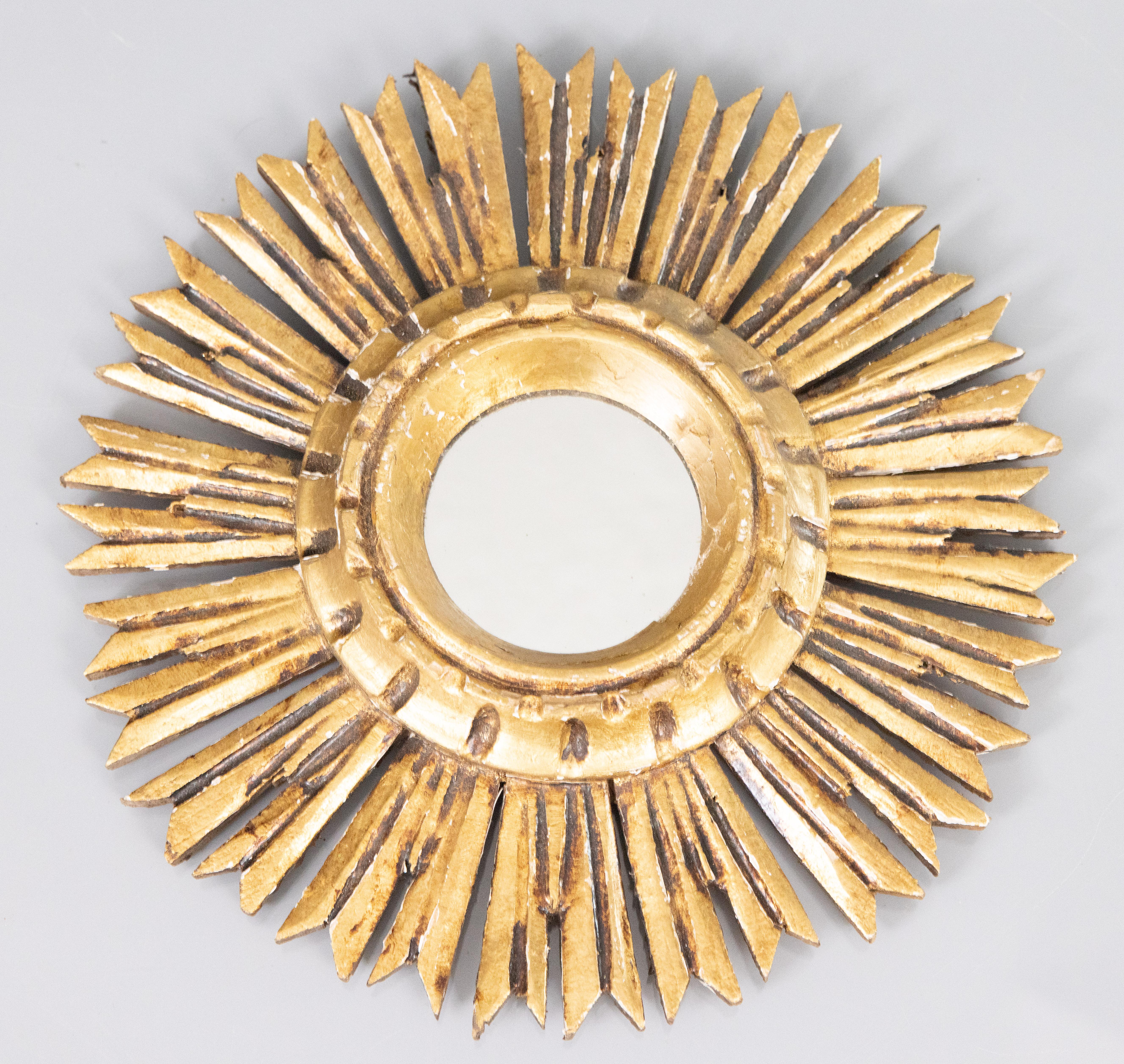 20th Century Mid Century French Diminutive Giltwood Sunburst Mirror For Sale