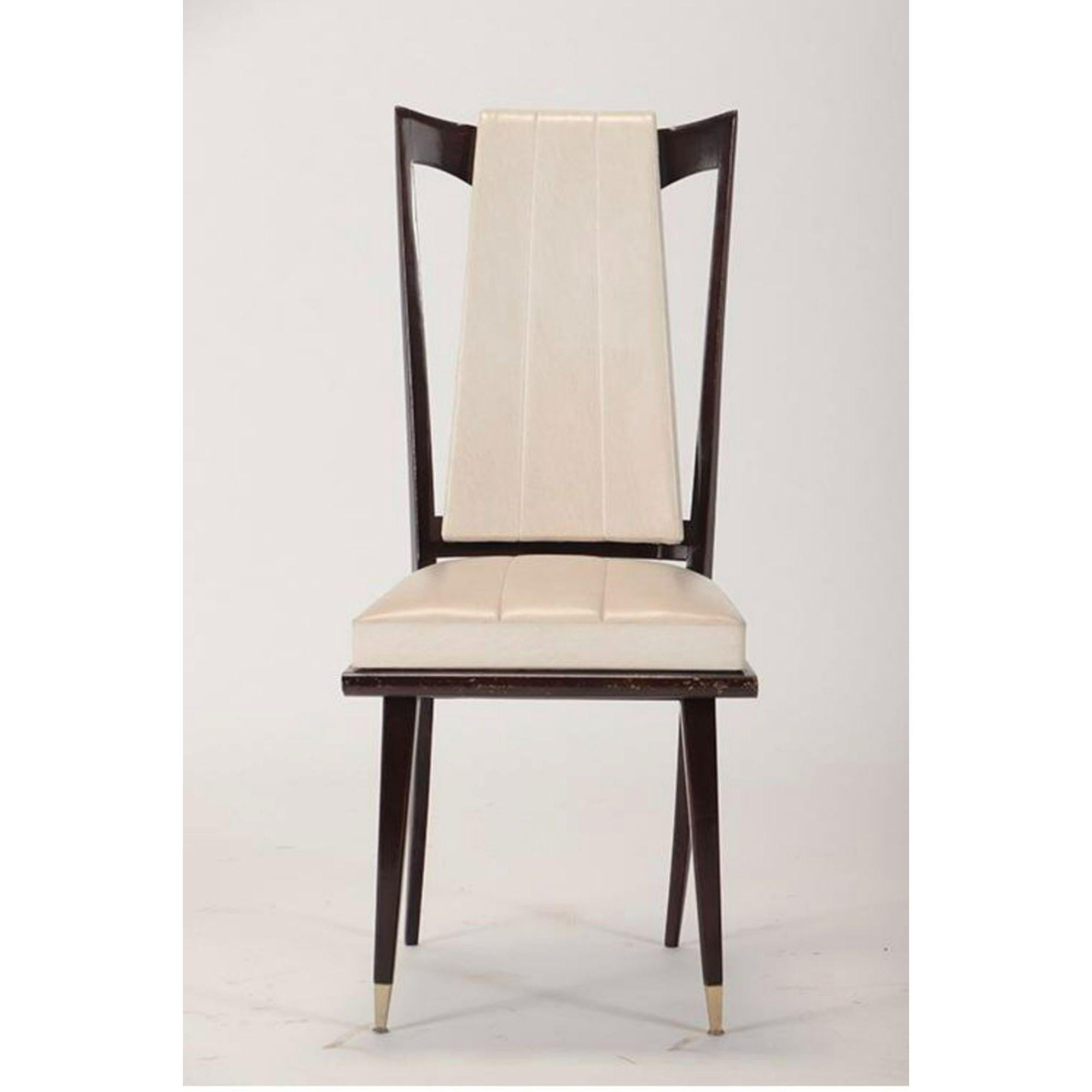 Mid-Century Modern Mid-Century French Dining Chairs in Vinyl Fabric and Wood Frame, Set of 6