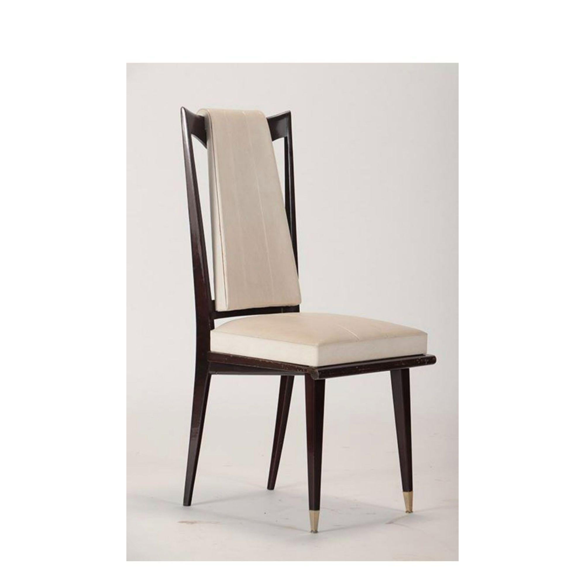 Mid-Century French Dining Chairs in Vinyl Fabric and Wood Frame, Set of 6 In Good Condition In Chicago, IL