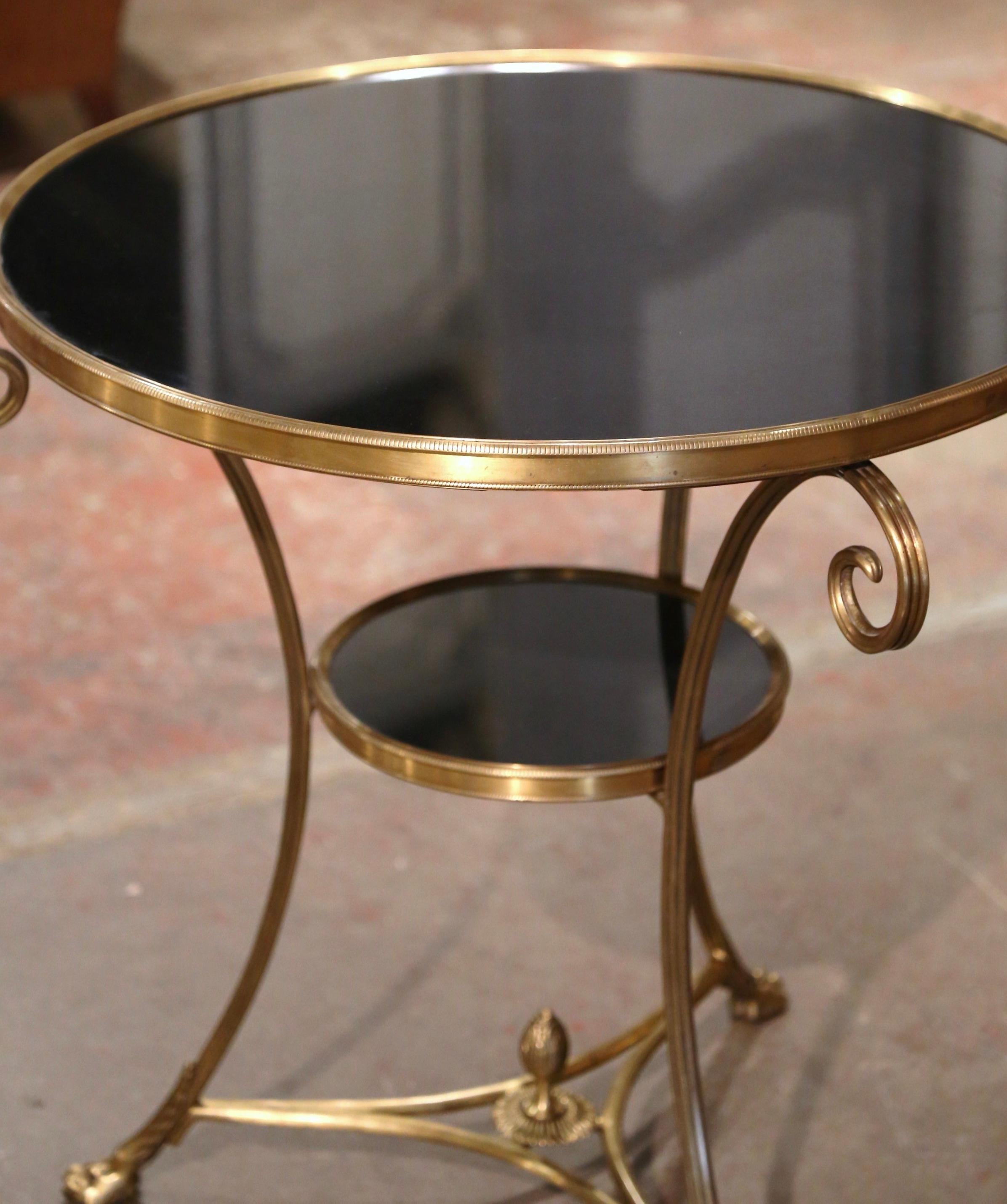 Gilt Mid-Century French Directoire Black Marble Top and Bronze Guéridon Table