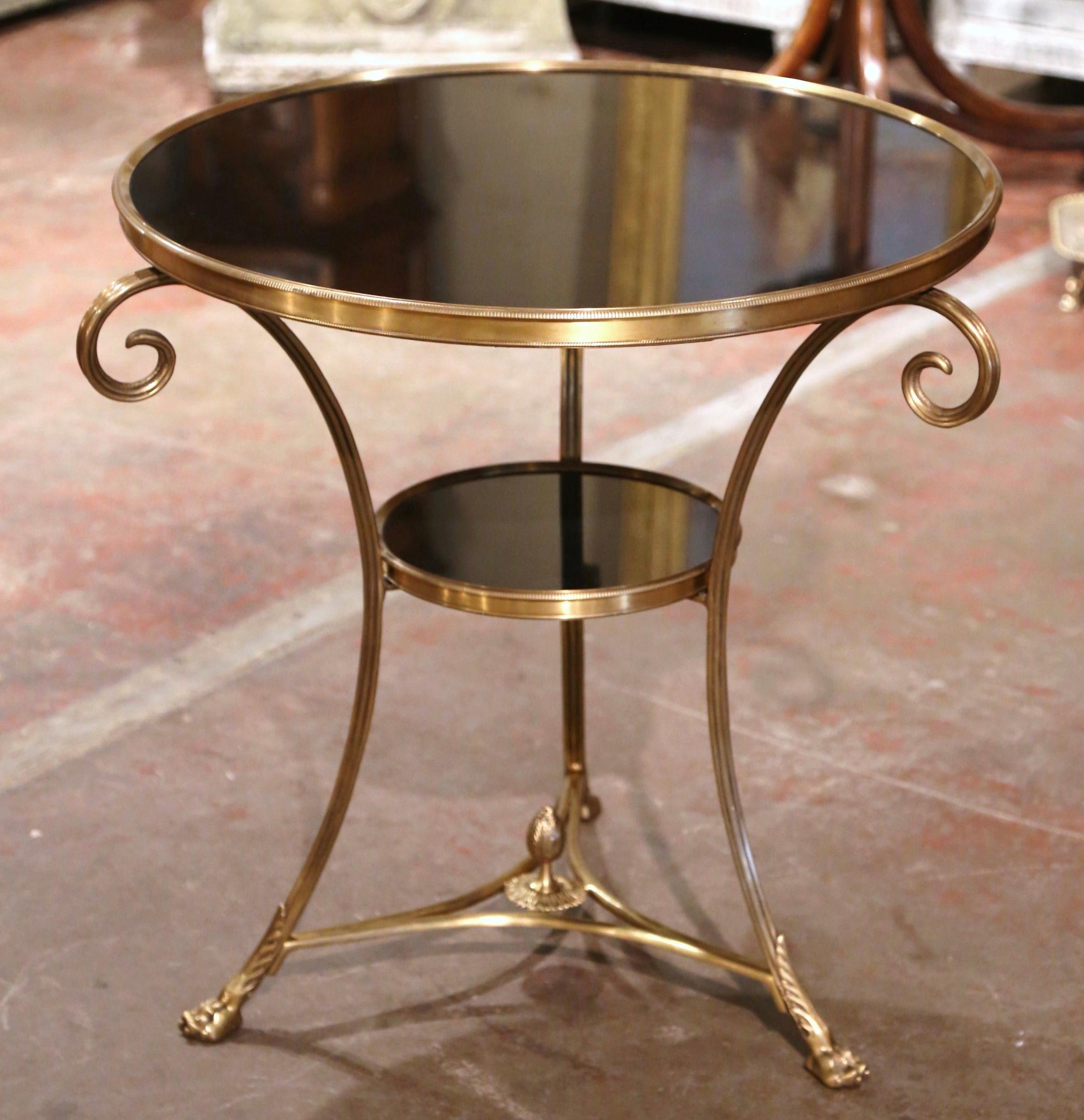 20th Century Mid-Century French Directoire Black Marble Top and Bronze Guéridon Table