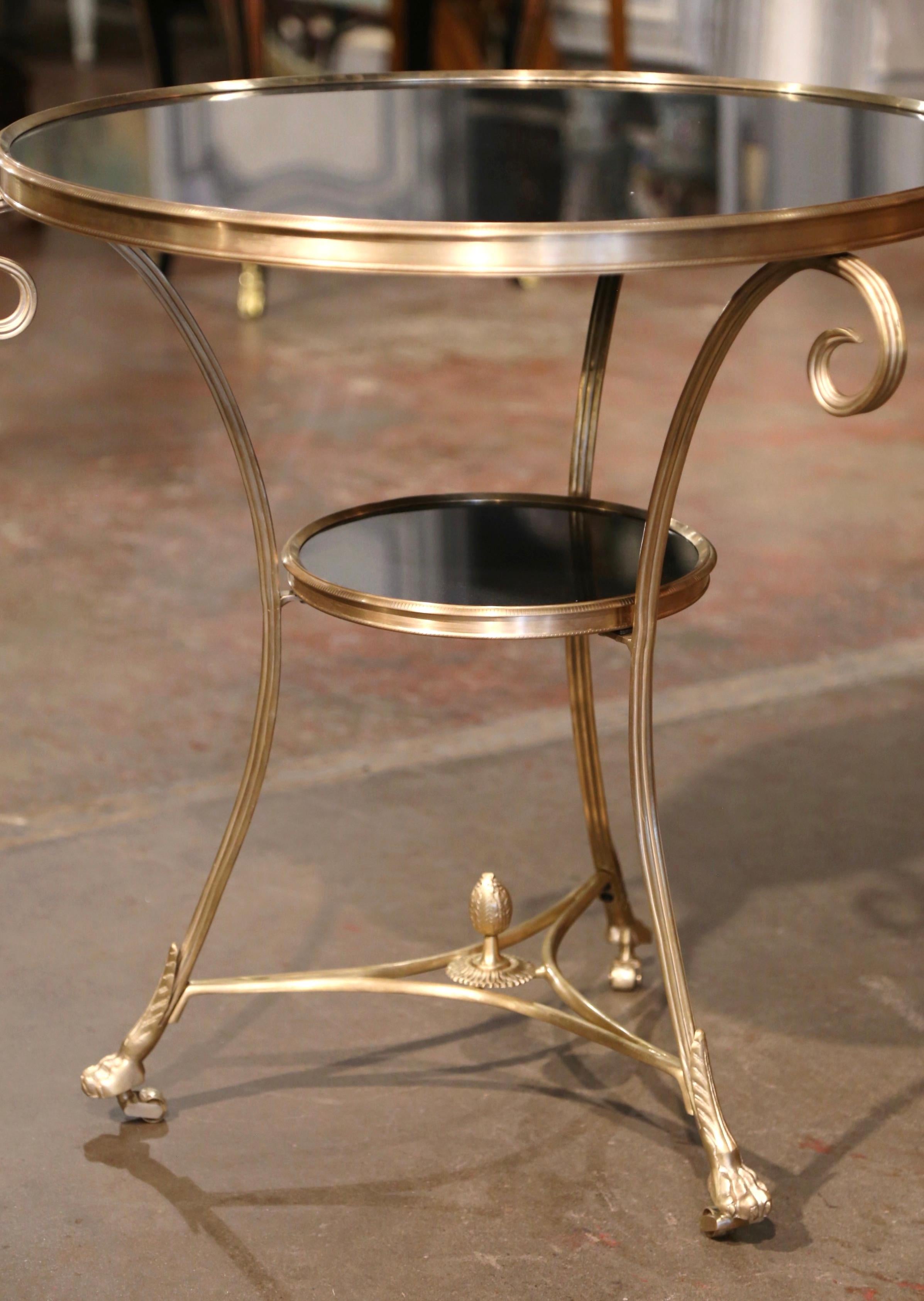 Patinated Mid-Century French Directoire Marble Top, Bronze and Brass Guéridon Table