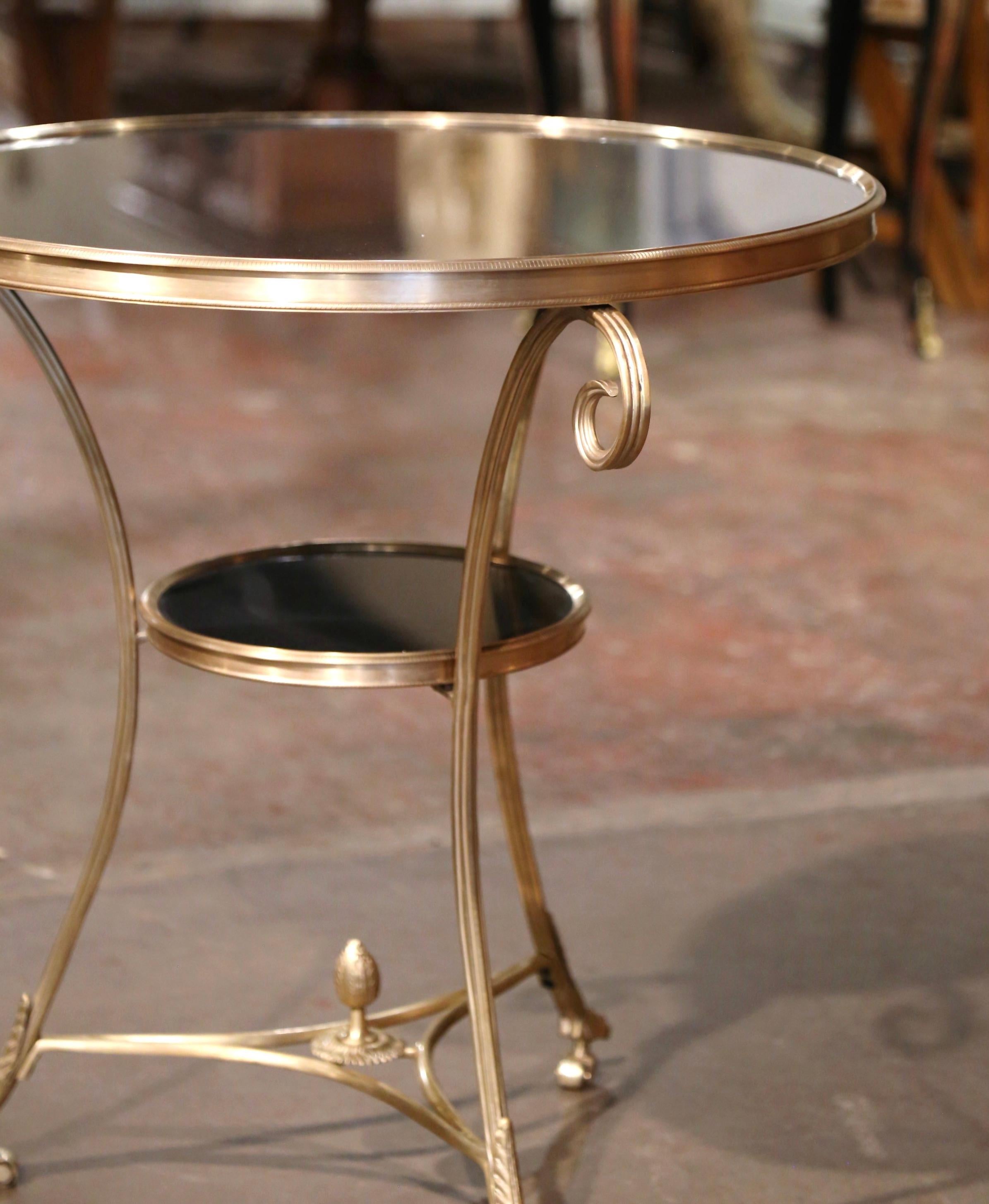 20th Century Mid-Century French Directoire Marble Top, Bronze and Brass Guéridon Table For Sale