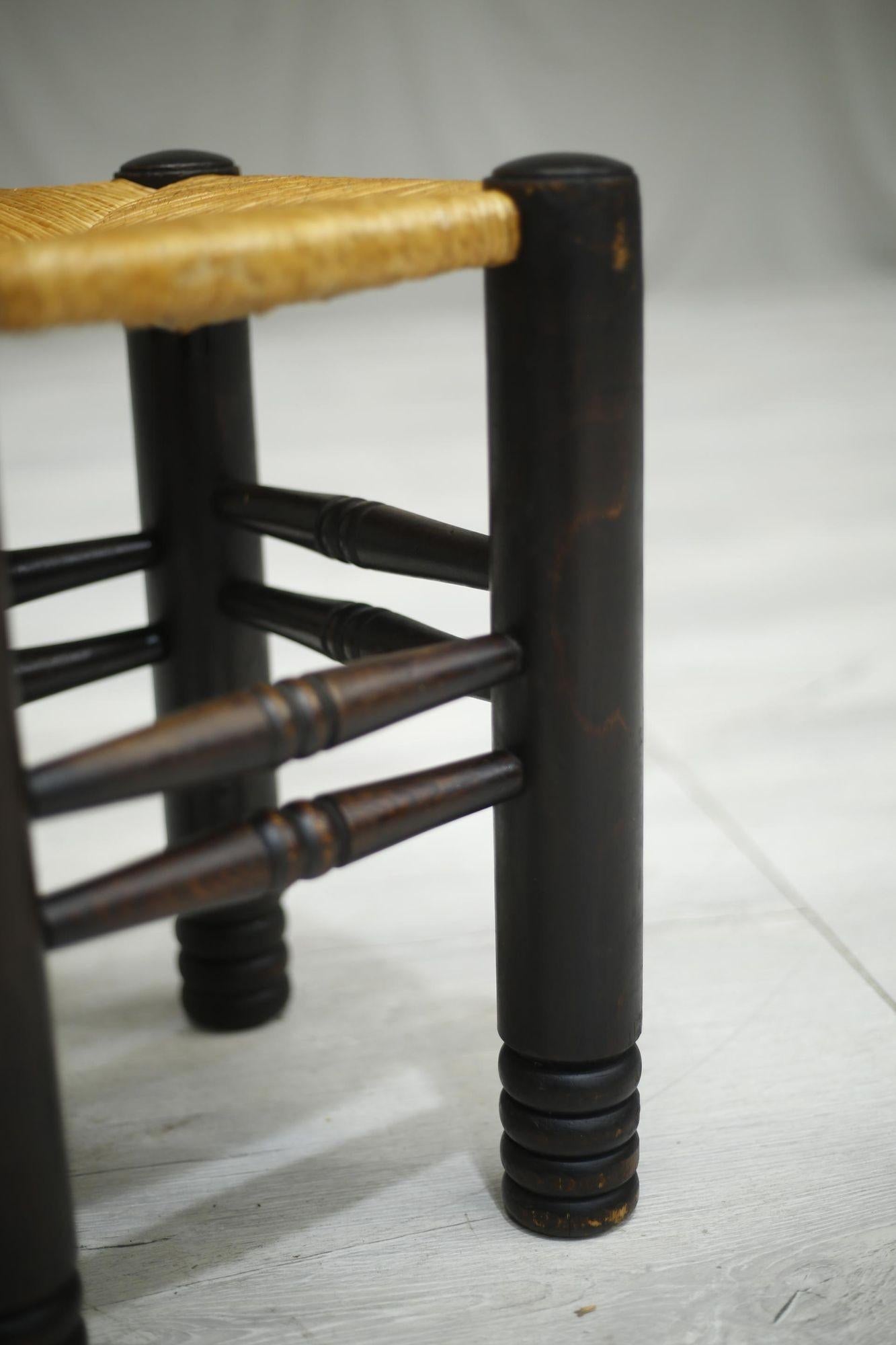 Mid century French ebonised and rush seated stool 1
